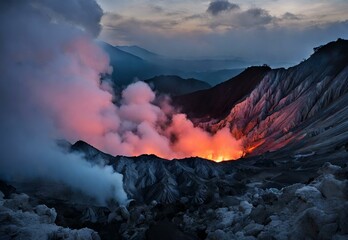Fototapeta premium Mystic Maelstrom: Indonesia's Kawah Ijen Volcano Midnight.