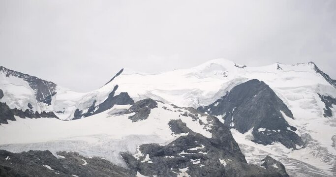 Closeup panoramic view of Pizzo Bernina and Morteratsch Glacier