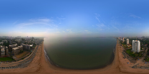 Mumbai ocean side Skyline 8K 360 degree, equirectangular projection, environment map. HDRI spherical panorama. - obrazy, fototapety, plakaty