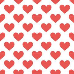 Seamless vector pattern with cute red hearts on white. Y2k girly background. Valentine day concept. Template with love symbols for wrapping paper, wallpaper, cover, fabric design.