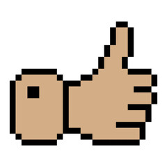 Dark thumbs up line icon. Gesture, approval, like, emoji, chat, communication, emotions, pixel style. Multicolored icon on white background.
