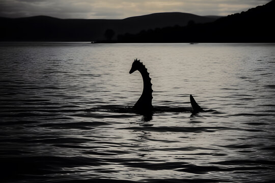 Silhouette of sea monster swimming in lake