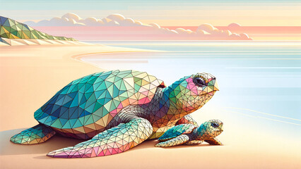 Colorful Polygonal Turtle. Type H - Generated by AI