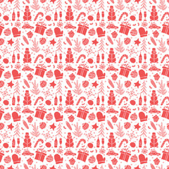 Seamless christmas pattern. New year background. Doodle illustration with christmas and new year icons