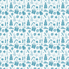 Seamless christmas pattern. New year background. Doodle illustration with christmas and new year icons