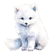 Cute arctic fox. Hand drawn cartoon watercolor illustration. - 681507197
