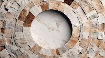 Cirble border of beautiful neutral marble stone tiles, modern and minimal style material textured background.