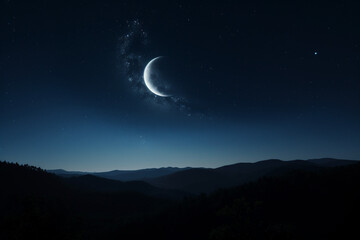 Fototapeta na wymiar Night sky with crescent moon and stars generative AI