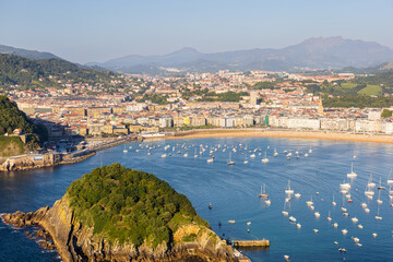 Evening view of the city and Concha Bay. San Sebastian, Basque Country, Spain.
