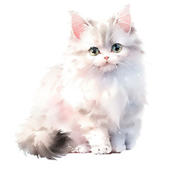 Watercolor white cat. Cute fluffy Cat. - 681507522