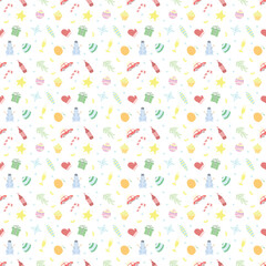 Seamless christmas pattern. New year background. Doodle illustration with christmas and new year icons