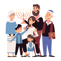 hanukkah family with menorah