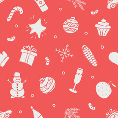 Seamless christmas pattern. New year background. Doodle illustration with christmas and new year icons