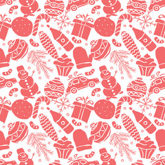 Seamless christmas pattern. New year background. Doodle illustration with christmas and new year icons