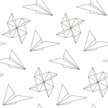 Origami line art vector seamless pattern background. Modern hobby.