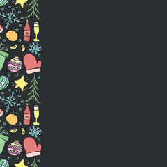 Seamless christmas frame. New year background. Doodle illustration with christmas and new year icons