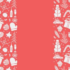 Fototapeta na wymiar Seamless christmas frame. New year background. Doodle illustration with christmas and new year icons