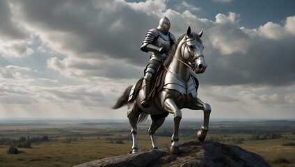 hardly armored knight on a horse - obrazy, fototapety, plakaty
