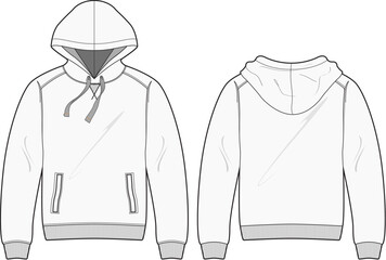 Hooded Sweater Fashion Sketch Design Vector Template Front and Back on transparent background editable