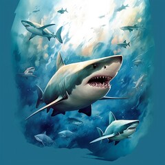Illustration vector Great white shark on a white background