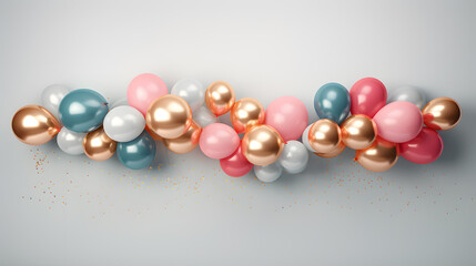 Bityhday Pink and golden balloons  isolated on blue background.