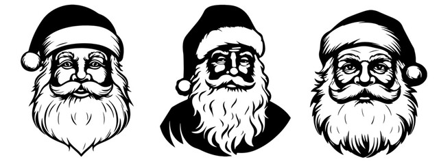 Holiday Christmas / santa claus symbol sticker vector logo illustration  - Collection set of black silhouette of santa claus or nicholas, isolated on white background