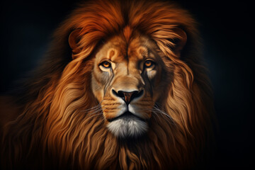 Naklejka premium Lion head portrait isolated on dark background. Generative AI