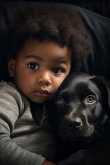 Obraz premium Cute children with a pet family in hug moment