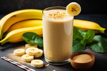 Healthy and Nutritious Banana and Honey Smoothie Served in a Glass with a Straw