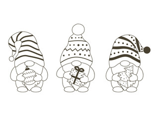Christmas gnomes line set of New Year gnomes vector gnomes flat design