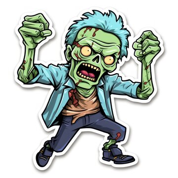 Zombie cartoon sticker isolated on white background. Zombie Sticker. Sticker. Logotype.
