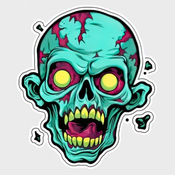 Skull head. Design element for t-shirt. Zombie Sticker. Sticker. Logotype.