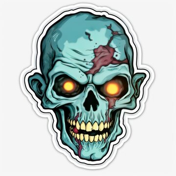 Skull sticker on white background. Zombie Sticker. Sticker. Logotype.