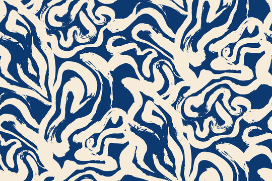Minimalist abstract brush stroke painting seamless pattern illustration. Modern trendy paint line background.