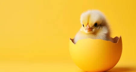 Keuken spatwand met foto chicken and egg chicken, bird, chick, baby, egg, animal, easter, yellow, isolated, small, fluffy, young, newborn  © umair