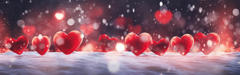 Red Hearts Snow Header - obrazy, fototapety, plakaty