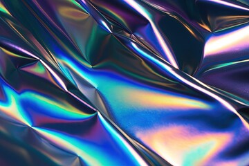 Iridescent holographic foil, metallic texture, ultraviolet waves wallpaper, flowing ripples, liquid metal surface - obrazy, fototapety, plakaty