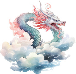 Blue and Pink Chinese Dragon for Luna New Year. PNG FIle.