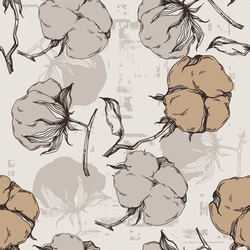 Cotton flowers seamless pattern. Perfect for wrapping paper or fabric.