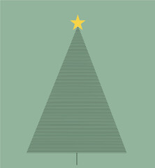 A graphic green Christmas tree is topped with a golden star in this holiday illustration. Text area and copy space available.