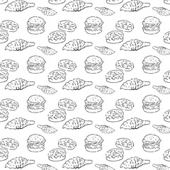 fast food burger and sweets seamless background