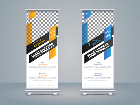 Professional colorful corporate business roll up or x-banner editable vector template