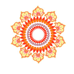 Indian rangoli circle hindu design pencil textured colorful vector card poster