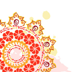 Indian rangoli circle hindu design pencil textured colorful vector card poster