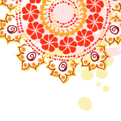 Fototapeta na wymiar Indian rangoli circle hindu design pencil textured colorful vector card poster