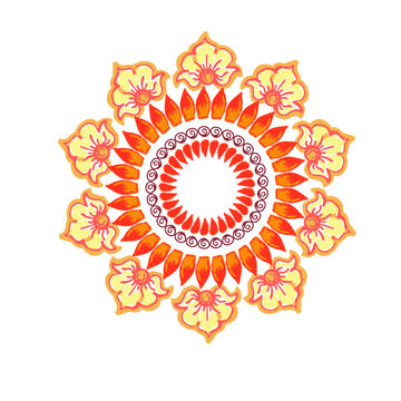 Indian rangoli circle hindu design pencil textured colorful vector card poster