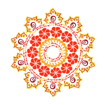 Indian rangoli circle hindu design pencil textured colorful vector card poster