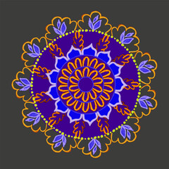 Indian rangoli circle hindu design pencil textured colorful vector card poster