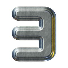 Silver metal number 3 isolated on transparent background for education concept