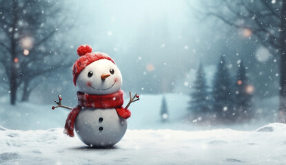 Fototapeta premium Adorable Snowman in a Winter Wonderland